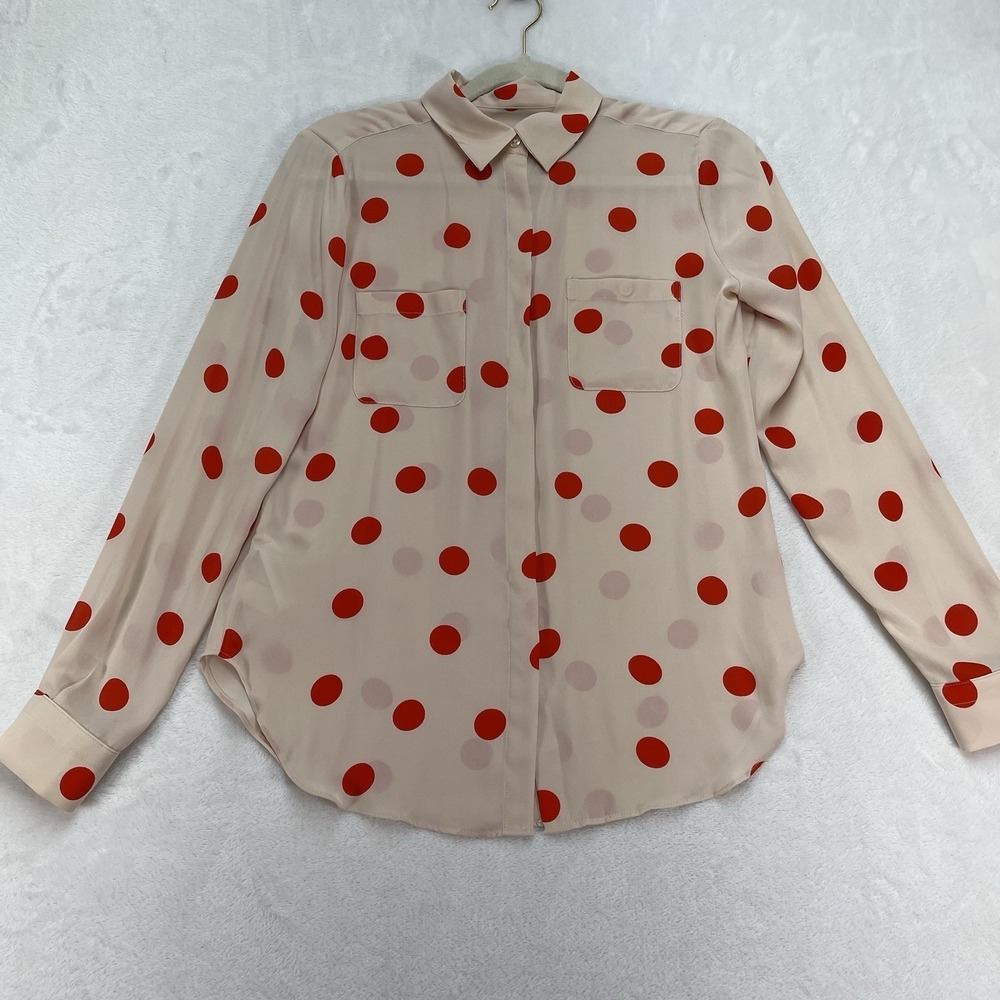 Loft Sheer Button Up Blouse Womens XS Polka Dots Work Career Professional‎
